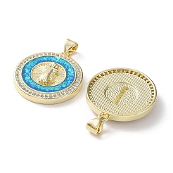 Placage de crémaillère en laiton micro pavé pendentifs en zircone cubique claire&nbsp;KK-C041-06K-G