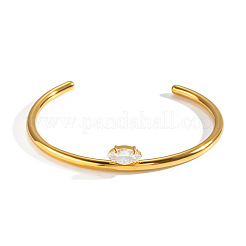Bracciali rigidi aperti da donna in acciaio inossidabile 304 con pavé di zirconi cubici trasparenti a forma di occhio di cavallo.&nbsp;SQ6619-1