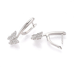 Серьги-кольца-бабочки из латуни с микропаве и прозрачным фианитом EJEW-T048-28P