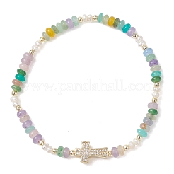 Браслеты-рондели из латуни с микропаве из прозрачных кубических цирконий&nbsp;BJEW-JB13114-01