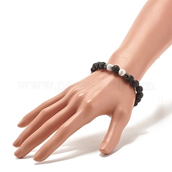 Круглый эластичный браслет из натуральной лавы с бусинами и говлитом&nbsp;BJEW-JB07581-02