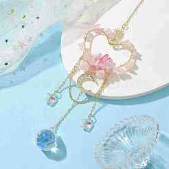 Бусины из натуральной розовой кварцевой крошки с латунными подвесками и украшениями&nbsp;HJEW-JM01815-04