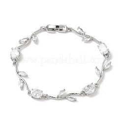 Браслеты-цепочки из латуни с микропаве из кубических цирконий овальной и листовой формы для женщин&nbsp;BJEW-G764-05P-02