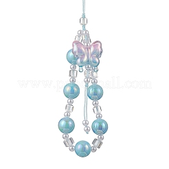 アクリル携帯ストラップ  プラスチック＆ガラスビーズ付き  蝶  シアン  212mm&nbsp;HJEW-JM03323-02