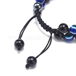 Ematite sintetica e ossidiana senza occhi e braccialetto di perline intrecciate malocchio in resina&nbsp;BJEW-JB08840-01