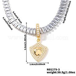 Модные теннисные ожерелья для мужчин в стиле рок-хип-хоп с подвеской в виде щита из латуни и прозрачными кубическими циркониями VV4192-3