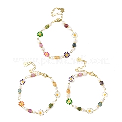Bracelets en laiton émaillé à maillons fleuris pour femmes&nbsp;BJEW-JB14164