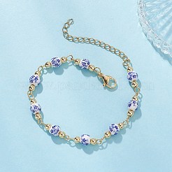 Gliederkettenarmbänder aus Porzellan und Keramik mit runden Blumendrucken für Damen&nbsp;BJEW-JB12684-01