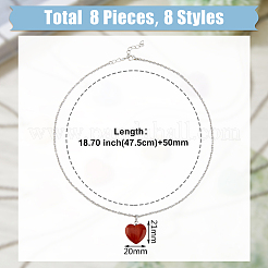 8 шт. 8 стиля ожерелье с подвеской в форме сердца из натуральных смешанных драгоценных камней с цепочками из сплава&nbsp;NJEW-FI0001-45