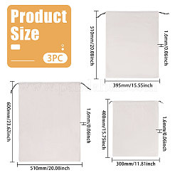 3個 3スタイル フランネルパッキング巾着袋  長方形  ホワイト  40~60x30~51x0.16cm  1個/スタイル&nbsp;ABAG-CO0001-01