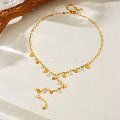 Ожерелья из нержавеющей стали 304 и стекла в форме сердца с кисточками и для женщин NJEW-B132-03G