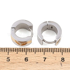 ツートンカラーの304ステンレススチール製ストライプフープピアス  316サージカルステンレススチール製耳ピン付き  イオンプレーティング（ip）  ゴールデン·ステンレス鋼色  13.5x7mm&nbsp;EJEW-L307-04GP-01