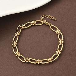 Ионное покрытие (ip) 304 нержавеющая сталь текстурированные овальные звенья цепи браслеты для женщин BJEW-B092-08G-01