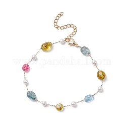 Самородки натуральных смешанных драгоценных камней и ножной браслет из бисера AJEW-AN00536