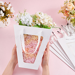 Трапециевидные бумажные подарочные сумки с цветами и пластиковым видимым окном ABAG-WH0045-25C