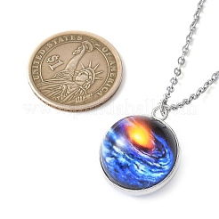 304ステンレススチールガラス宇宙ペンダントネックレス  ステンレス鋼色  藤紫色  19.69インチ（50cm）&nbsp;NJEW-JN05192-04