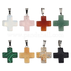 20 шт. подвески-кресты из опалита/синтетического авантюрина/малахита/бирюзы/натуральной голубой яшмы/сумасшедшего агата/зеленого авантюрина/индийского агата/топаза и нефрита G-YW0002-27
