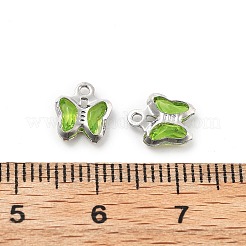 ガラスチャーム  蝶  真鍮パーツ  長持ちメッキ  プラチナ  きいろ  8.5x7x2mm  穴：1mm&nbsp;KK-R216-19P-06