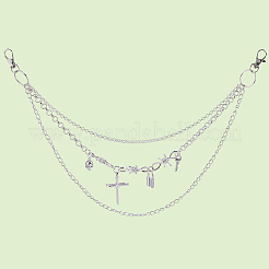 Сплав крест замок брелок ключ 3 слой цепь ремни для брюк AJEW-WH20070-056