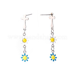 Длинные серьги-гвоздики с крестом и цветочной эмалью EJEW-N049-01A