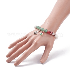 Эластичный браслет из натурального лавового камня (окрашенного) и зеленого авантюрина&nbsp;BJEW-TA00095