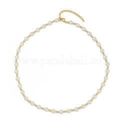 Ожерелья из цепочек ручной работы из латуни и белого АБС-пластика с имитацией жемчуга NJEW-M099-01G