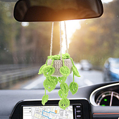 毛糸かぎ針編み植物バスケット吊り下げ装飾  車のバックミラーの装飾用  芝生の緑  470x76~81x76~81mm&nbsp;HJEW-WH0042-96