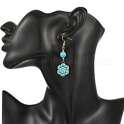 Boucles d'oreilles pendantes tressées en pierres naturelles et synthétiques mélangées et perles de coquillage&nbsp;EJEW-MZ00789