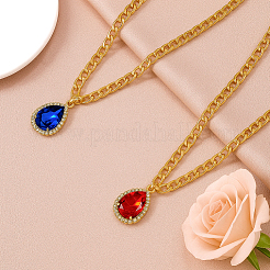 4 шт. 4 цвета латунные стразы каплевидная подвеска алюминиевая цепь ожерелья для женщин NJEW-HY0001-33