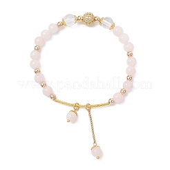 Браслеты с подвесками из натурального розового кварца круглые бусины для женщин BJEW-JB11931-03