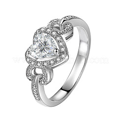 Bagues en laiton avec micro pavé de zircons cubiques en forme de cœur&nbsp;FS-WG9F34A-05