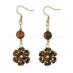 Orecchini pendenti intrecciati con perle naturali di occhio di tigre e conchiglia.&nbsp;EJEW-MZ00789-03