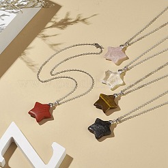 天然石スターペンダントネックレス  女性用304ステンレスジュエリー  45x0.2cm&nbsp;NJEW-JN04197