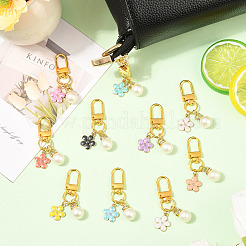 10 pendentif en alliage émaillé orné d'une fleur et d'une perle acrylique&nbsp;HJEW-SW00490