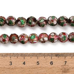 手作りの七宝焼き真鍮ビーズの連  花模様の丸  ゴールドカラー  カラフル  8mm  穴：1.2mm&nbsp;KK-CBA6970-01