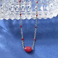 Ожерелья из нержавеющей стали 304 с красной эмалью и цепочкой из кабеля NJEW-A045-08P