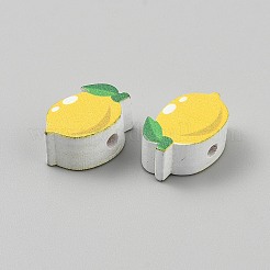プリントウッドビーズ  果物  レモン  19x12.5x8mm  穴：2mm&nbsp;WOOD-CJC0020-01B