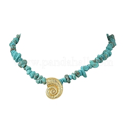 Collares de mujer con colgantes de animales marinos de latón y turquesa sintética.&nbsp;NJEW-JN06424-02