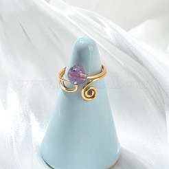 Anillos abiertos tipo brazalete con piedras preciosas naturales&nbsp;RJEW-JR01071