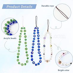 3 шт. 3 стиля стеклянный жемчуг и лэмпворк и стеклянные бусины мобильные ремни KEYC-OC0001-19