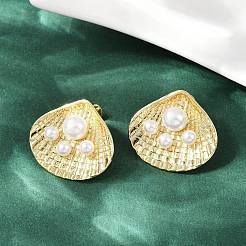 Серьги-гвоздики в форме ракушки из латуни EJEW-S277-06G