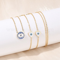 Длинные ожерелья из нержавеющей стали 304 с синей и белой эмалью от сглаза NJEW-V001-02G