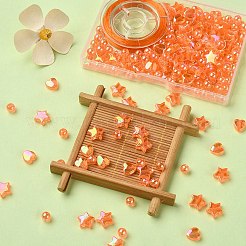 DIY ストレッチ ブレスレット メイキング キット  ハート＆スター＆ラウンドアクリルビーズ付き  伸縮性のある糸  レッドオレンジ  ビーズ：6~10x3~6mm  穴：1~1.5mm  200個/箱&nbsp;DIY-YW0007-47B