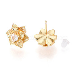 Серьги-гвоздики с прозрачным паве из латуни с кубическим цирконием KK-T077-20G