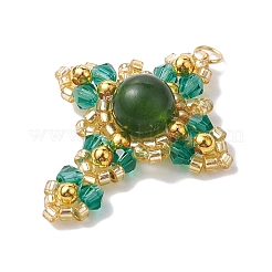 Anhänger aus natürlicher malaysischer Jade (gefärbt) und Glas- und Messingperlen&nbsp;PALLOY-MZ00266-04
