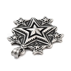 レトロな304ステンレススチールペンダント  星のチャーム  アンティークシルバー  50.5x44x6mm  穴：5.5x8mm&nbsp;STAS-I205-37AS-C