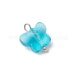ガラス蝶チャーム7個  真鍮の平頭ピンループ付き  多面カット  プラチナ  11x9.5x6mm  穴：1.4mm&nbsp;PALLOY-JF03227-04
