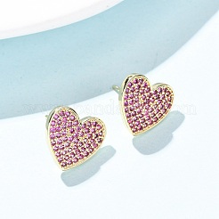 Сердце из латуни микро проложить кубического циркония серьги стержня&nbsp;EJEW-H178-01G