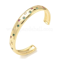 Bracelets de manchette en laiton avec micro pavé de zircone cubique pour femmes&nbsp;BJEW-A172-03G