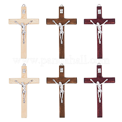 6 шт. 3 цвета религиозные кресты деревянные большие подвески&nbsp;WOOD-DC0001-18